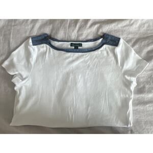 Lauren Jeans Co. Women's XL White Blue Boat Neck Cotton Short Sleeve shirt